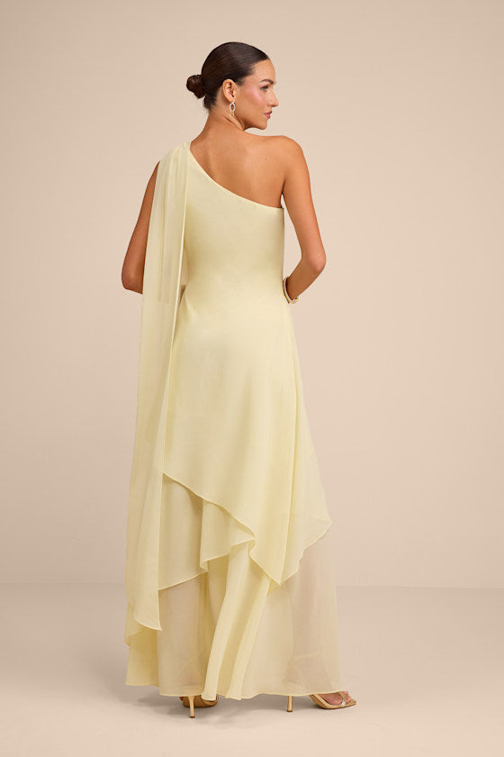 Camellia Dark Blue One-Shoulder Bow Maxi Dress