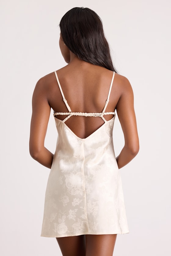 Lyria Champagne Satin Jacquard Lingerie Slip