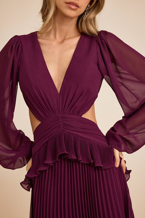 Chaelyn Black Floral Long Sleeve Cutout Maxi Dress