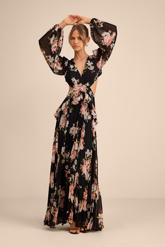 Chaelyn Plum Long Sleeve Cutout Maxi Dress