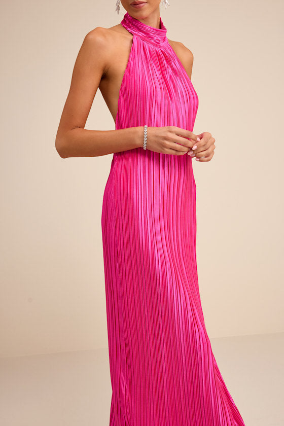 Gwenny Dark Navy Satin Plisse Maxi Dress