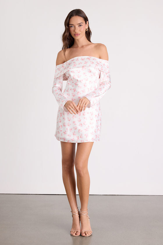 Luxurious Vision White Satin Off-the-Shoulder Mini Dress