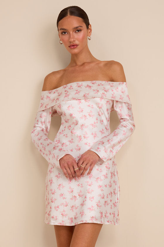 Luxurious Vision Light Yellow Satin Off-the-Shoulder Mini Dress