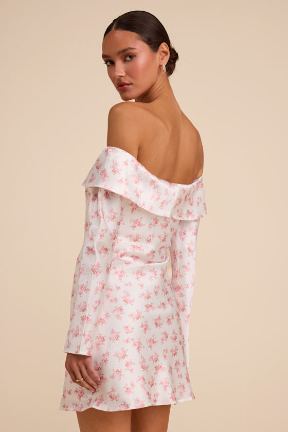 Luxurious Vision Berry Pink Satin Off-the-Shoulder Mini Dress