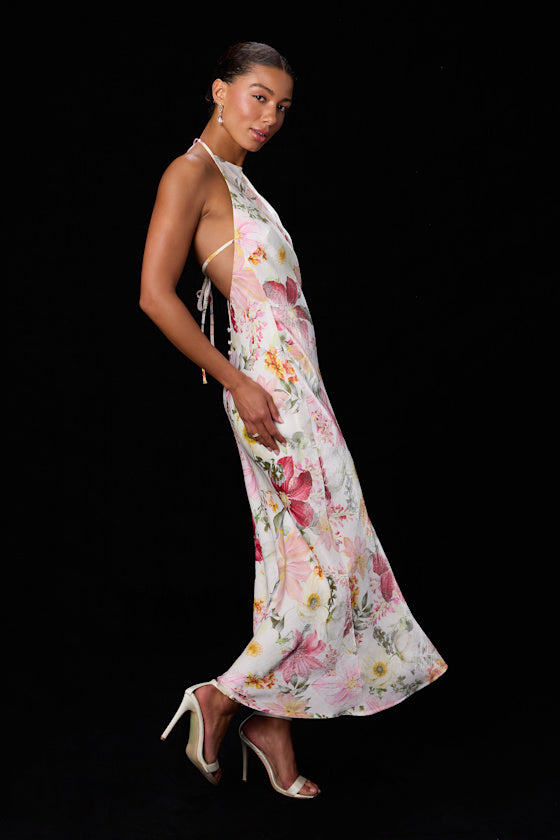 Sidney Ivory Multi Floral Halter Maxi Dress