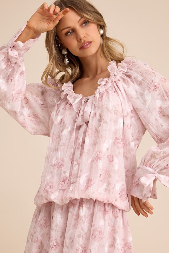 Marcia Blush Pink Floral Ruffled Drop Waist Mini Dress