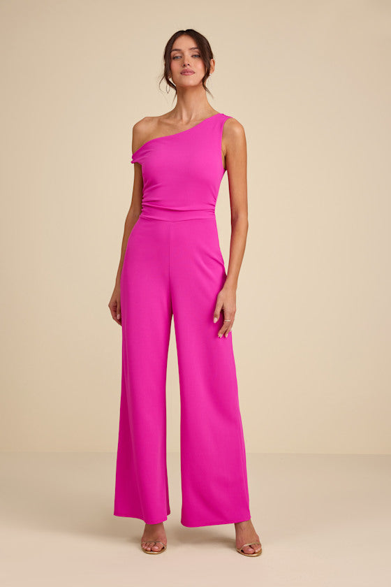 Lawny Magenta Pink Twisted One-Shoulder Jumpsuit