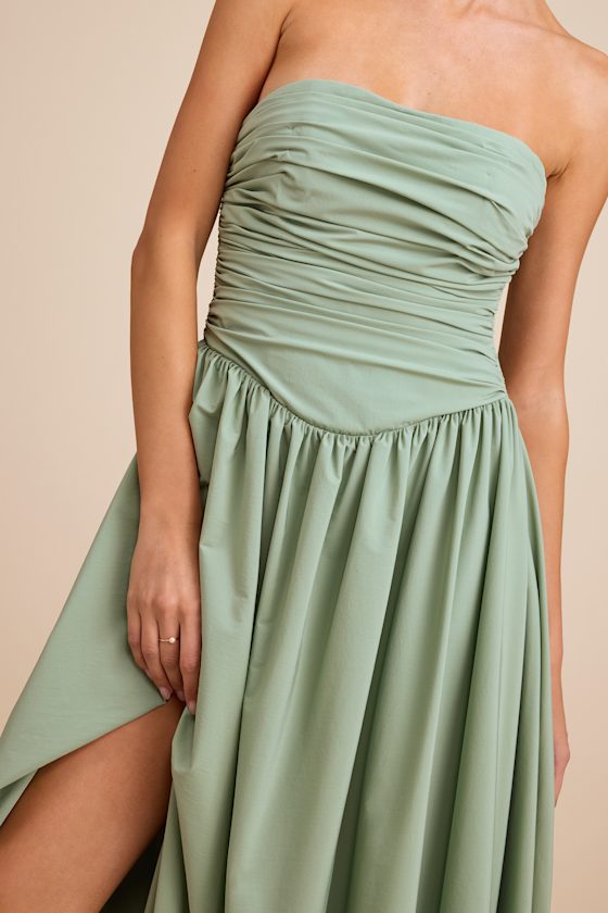 Marilou Black Strapless Ruched Lace-Up Maxi Dress
