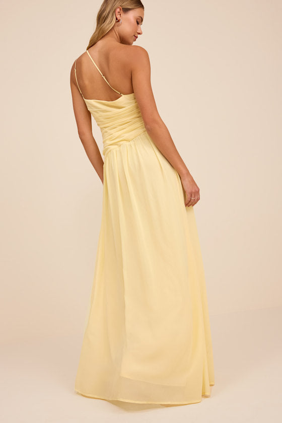 Marcela Navy Blue Ruched One-Shoulder Maxi Dress