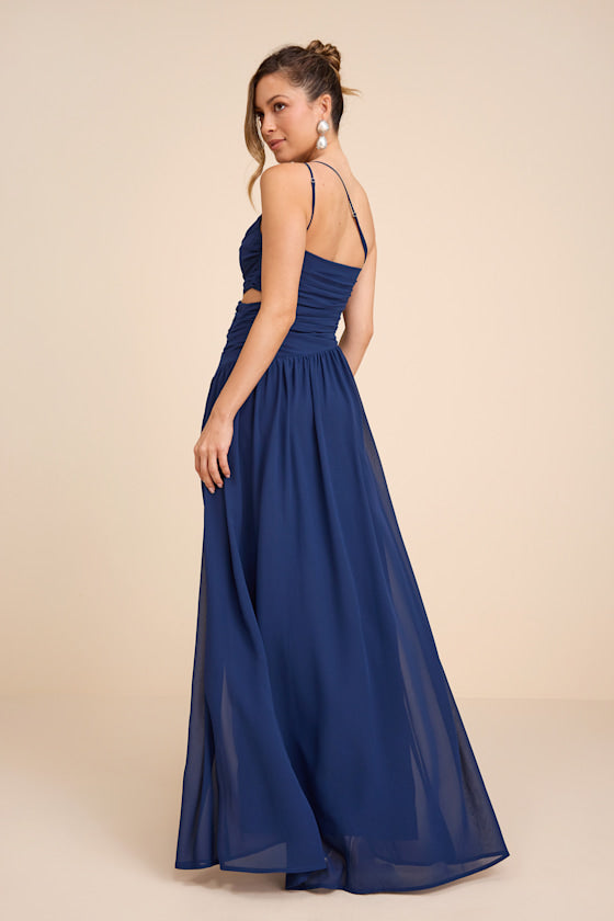 Marcela Pale Yellow Ruched One-Shoulder Maxi Dress