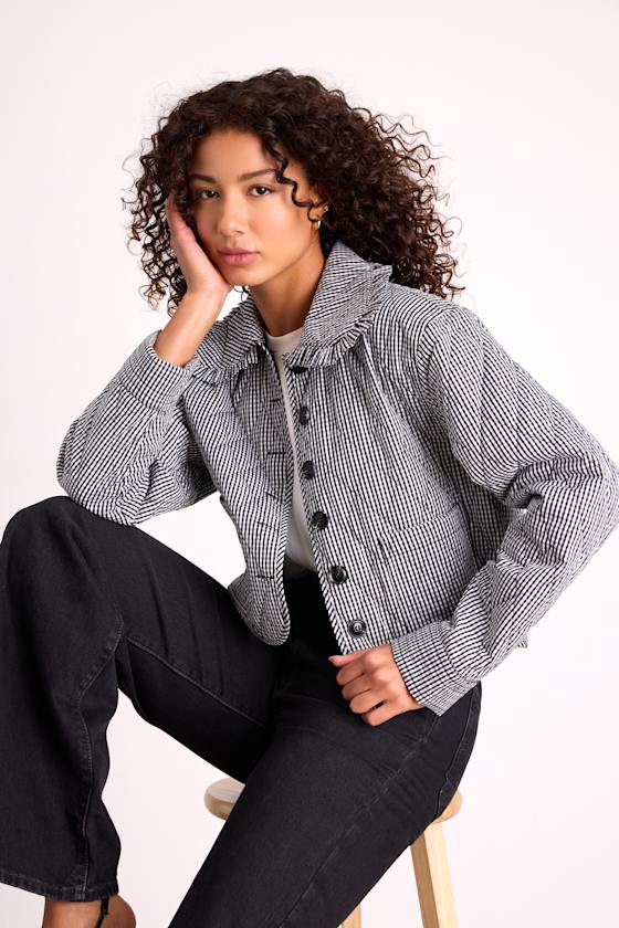 Ilona Black and White Gingham Quilted Collared Jacket