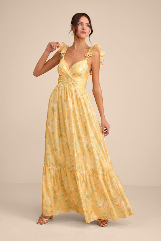 Soiree Perfection Light Blue Floral Ruffled Tiered Maxi Dress