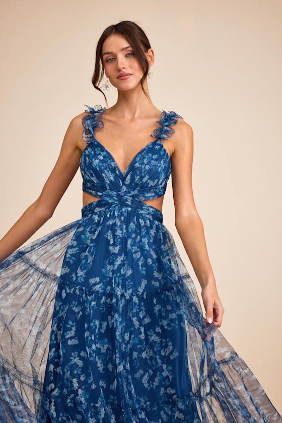 Ethereal Love Blush Floral Pleated Tiered Tie-Back Maxi Dress