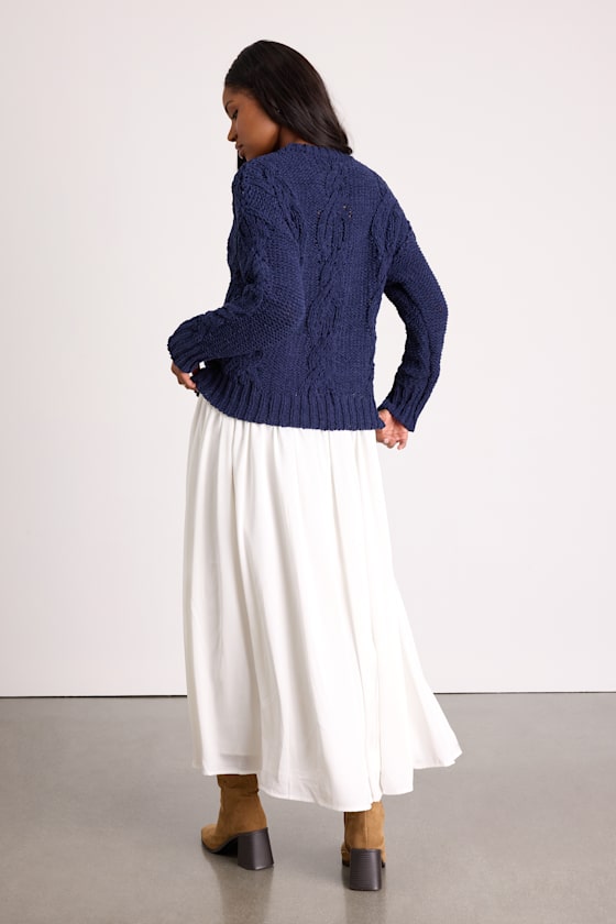 Quinna Navy and Ivory Mixed Media Maxi Dress