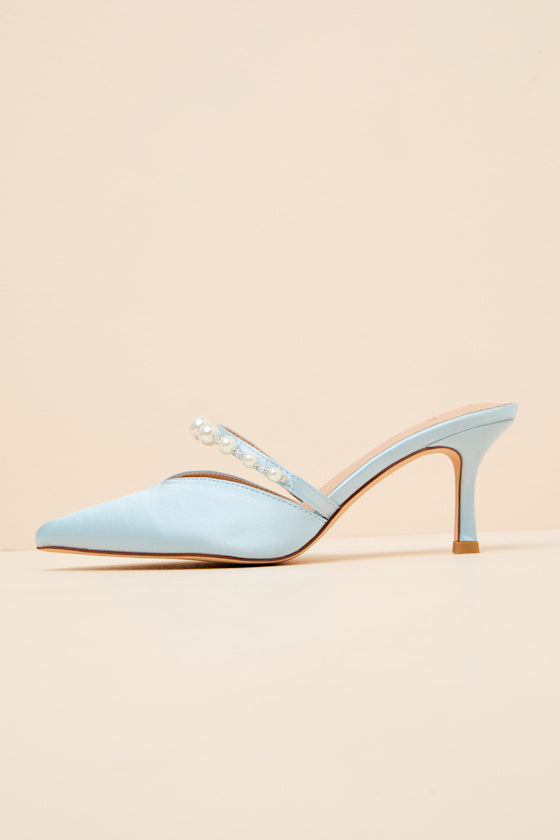 Daryll White Satin Pearl Pointed-Toe Mule Pumps