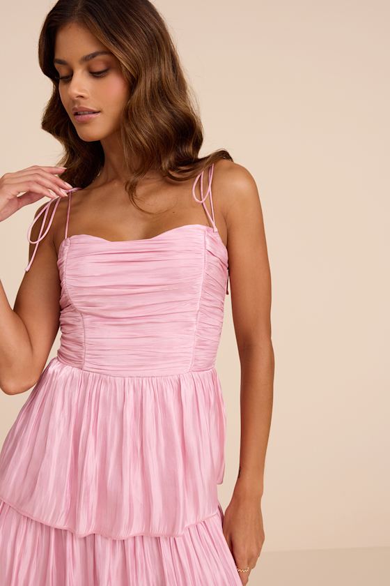 Tennon Dusty Rose Plisse Tiered Midi Dress