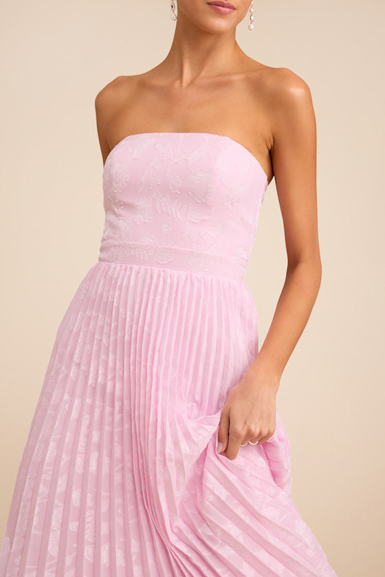 Perfectly Stunning Burgundy Jacquard Strapless Midi Dress