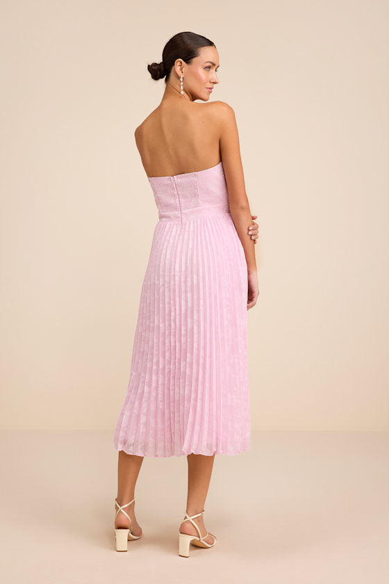 Perfectly Stunning Ivory Jacquard Strapless Midi Dress
