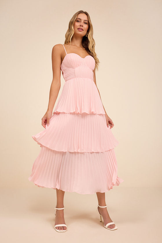 Cascading Crush Black Tiered Bustier Midi Dress