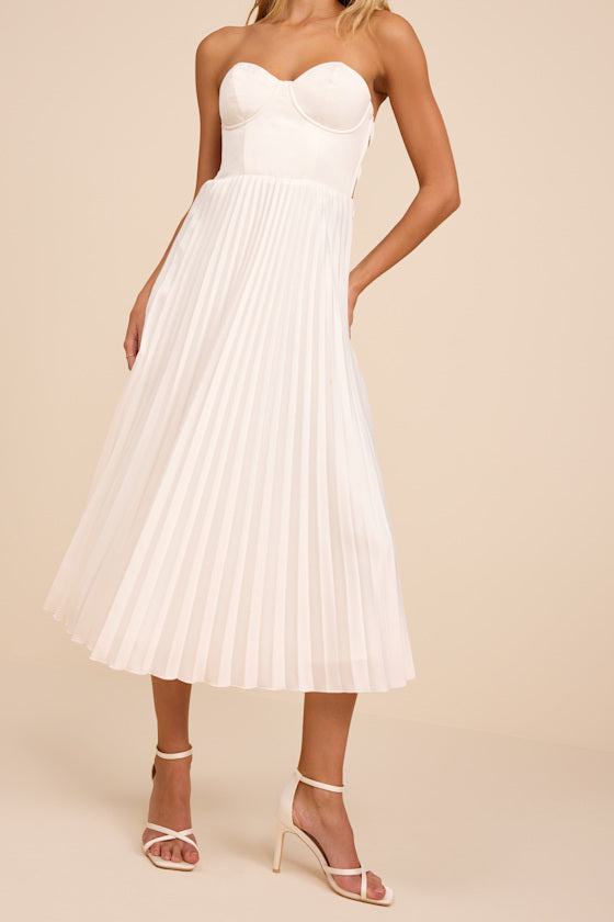Irelyn Light Brown Satin Bustier Midi Dress
