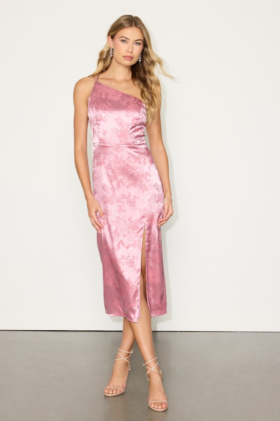 Desirable Dream Red Satin Jacquard Halter Neck Midi Dress