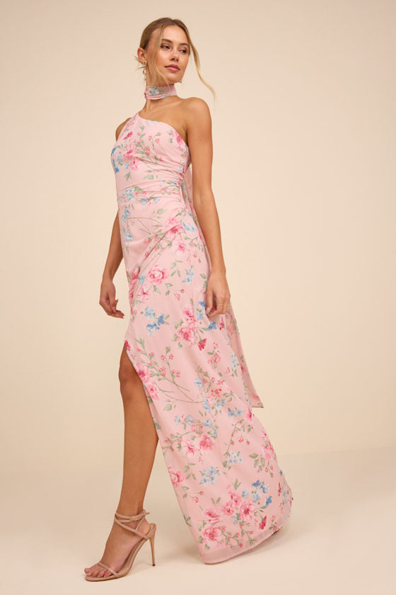 Adeline Emerald One-Shoulder Scarf Maxi Dress