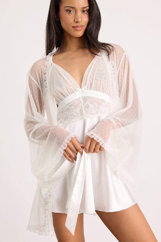 Ambrosia Ivory Sheer Mesh Short Robe