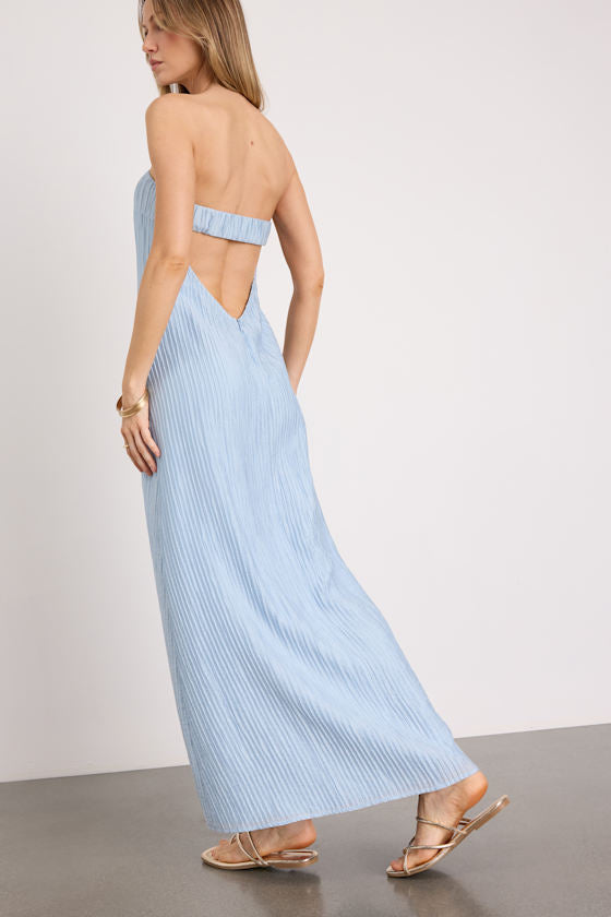 Radiant Season Sage Green Plisse Cutout Strapless Maxi Dress