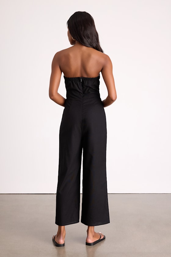 Sunshine Aura Mustard Yellow Tie-Front Strapless Jumpsuit