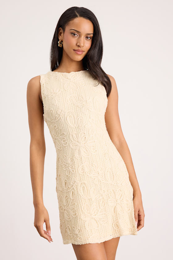 Fenicia Light Pink Abstract Floral Embroidered Mini Dress