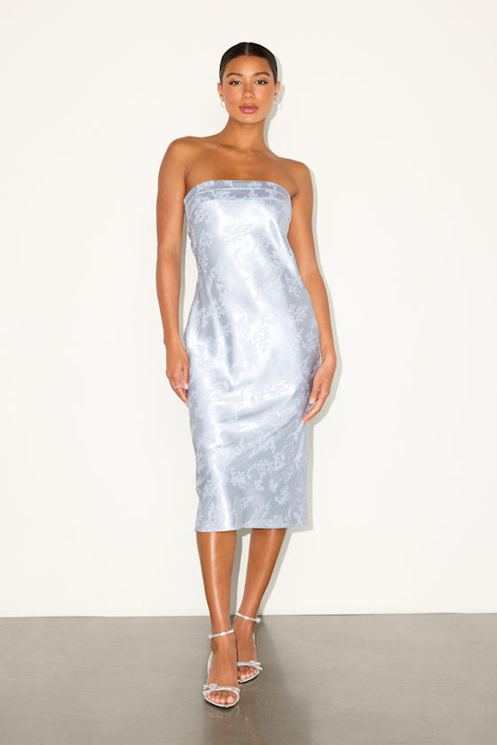 Impressive Favorite Olive Jacquard Strapless Midi Dress
