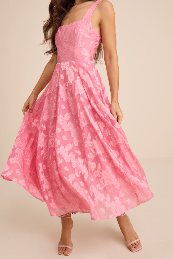 Loira Mint Burnout Jacquard Lace-Up Midi Dress