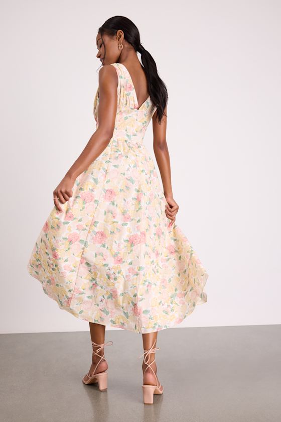 Lettie Navy Poplin Plunge Neck Midi Dress