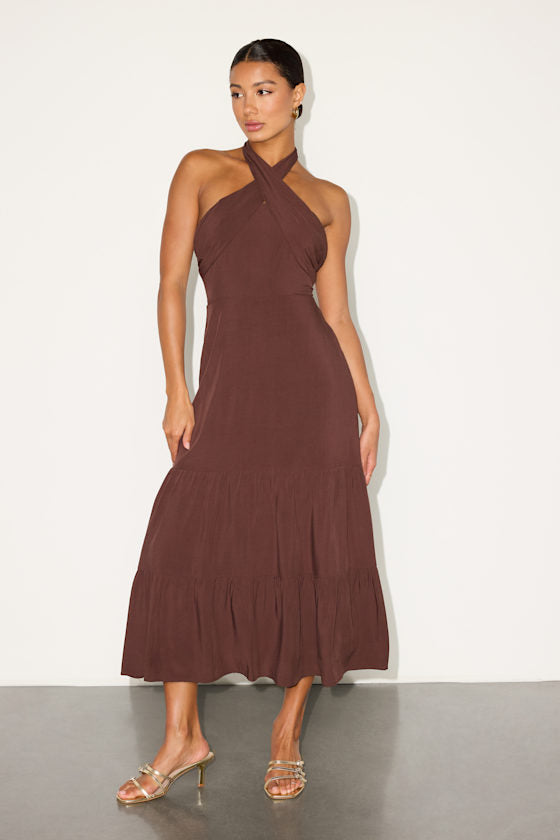 Always Eye-Catching White Tiered Halter Midi Dress