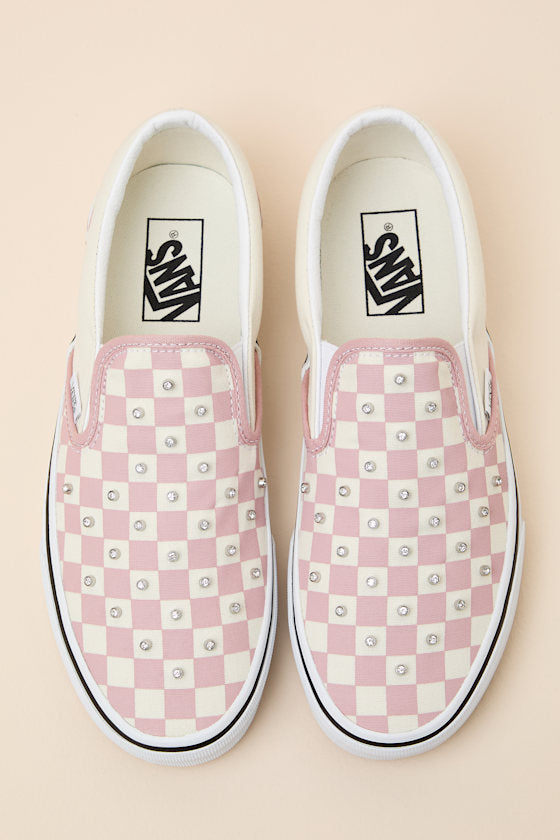Classic Glacial Slate Checkerboard Rhinestone Slip-On Sneakers