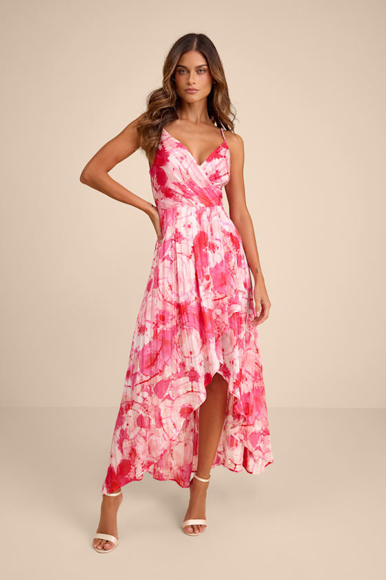 An Enchanting Dream Purple Multi Print High-Low Maxi Dress