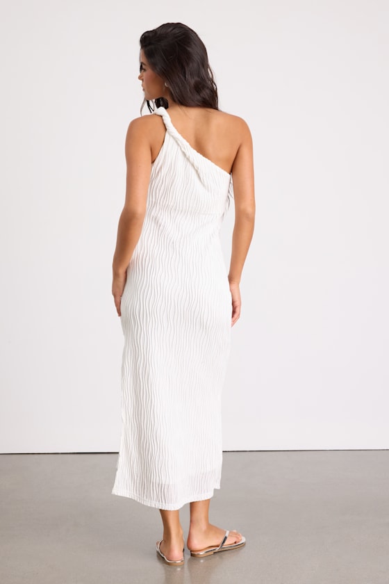 Aristea Light Green Textured One-Shoulder Midi Dress