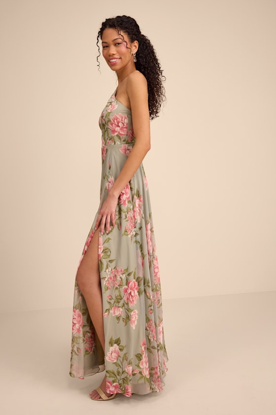 Romantic Marvel Pink Floral Print Halter Neck Maxi Dress