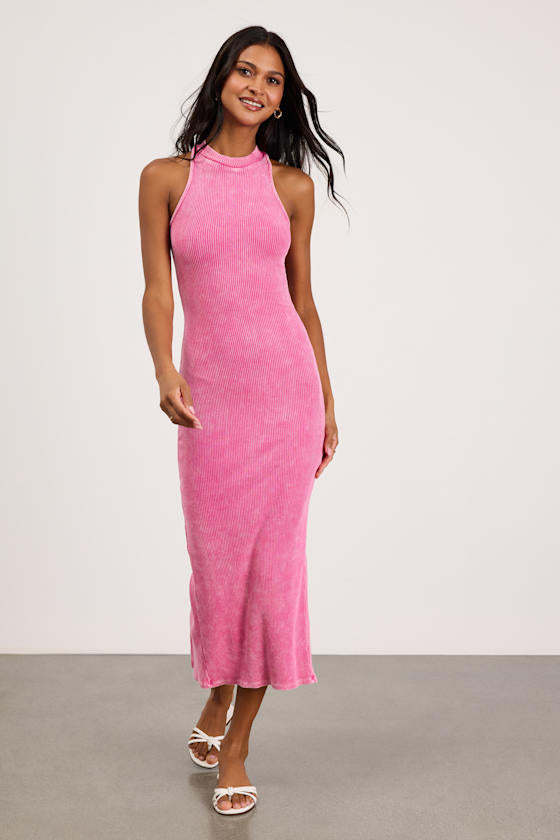 Essentially Sweet Light Yellow Ribbed Sleeveless Midi Dress