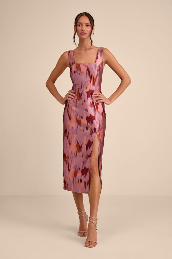 Diani Blush Abstract Jacquard Column Midi Dress