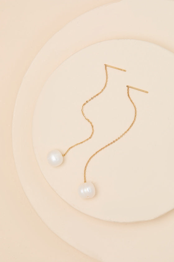Lee 14KT Gold Pearl Threader Earrings