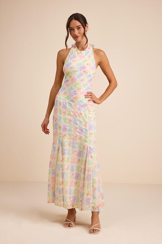 Maressa Ivory Multi Floral Halter Maxi Dress