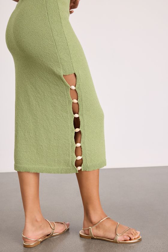 Brodi Light Green Strapless Shell Sweater Midi Dress