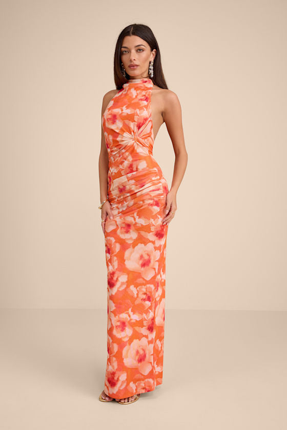 Frona Light Blue Mesh Backless Maxi Dress