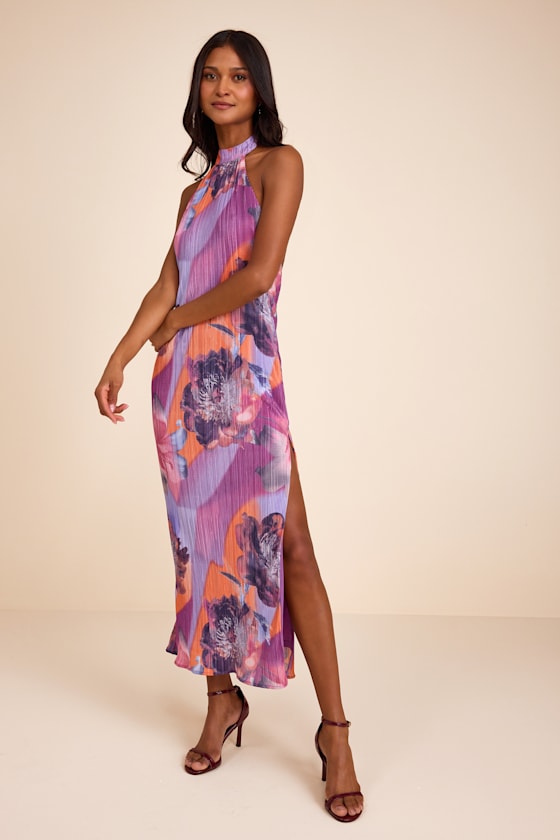 Luala Turquoise Multi Print Plisse Backless Maxi Dress