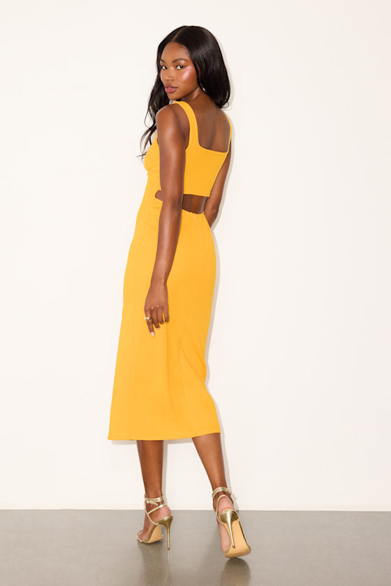 Davana Dark Brown Cutout Midi Dress