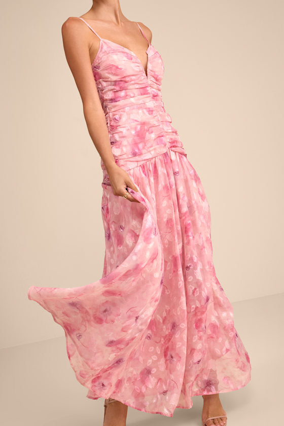 Payton Light Blue Floral Burnout Drop Waist Maxi Dress