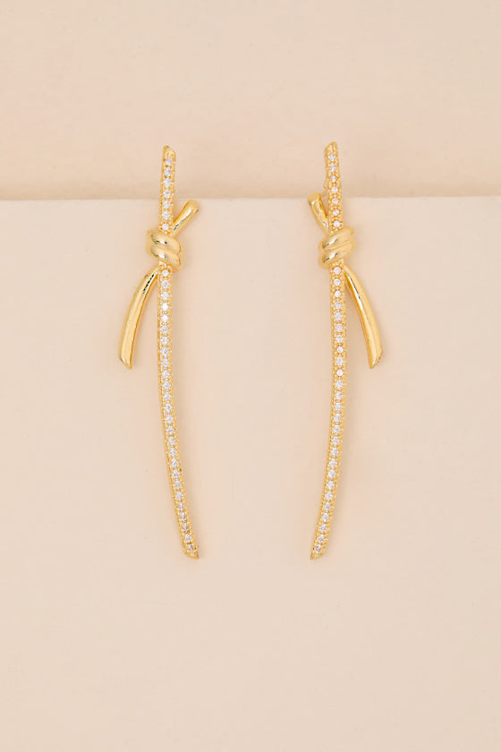 Susanna 14KT Gold Knotted Rhinestone Drop Earrings
