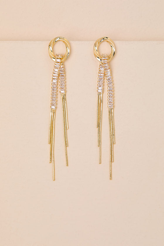 Orion 14KT Gold Rhinestone Fringe Drop Earrings