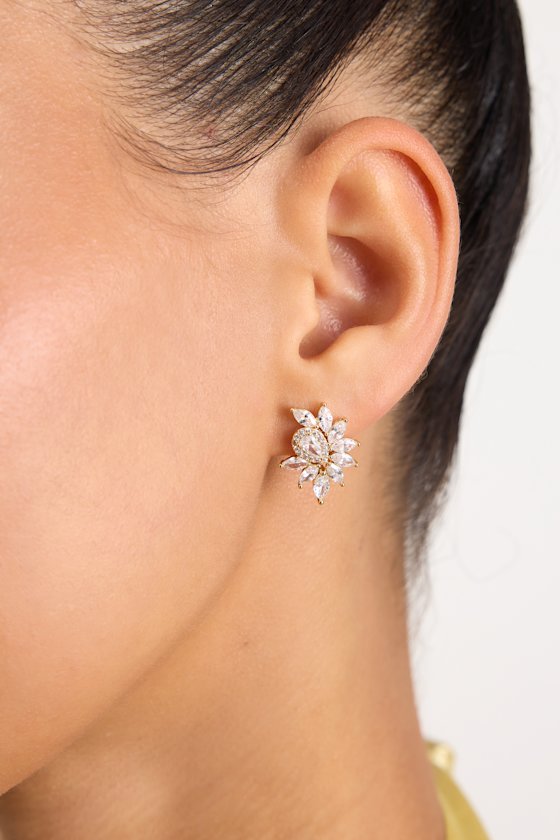 Martha 14KT Gold Rhinestone Stud Earrings